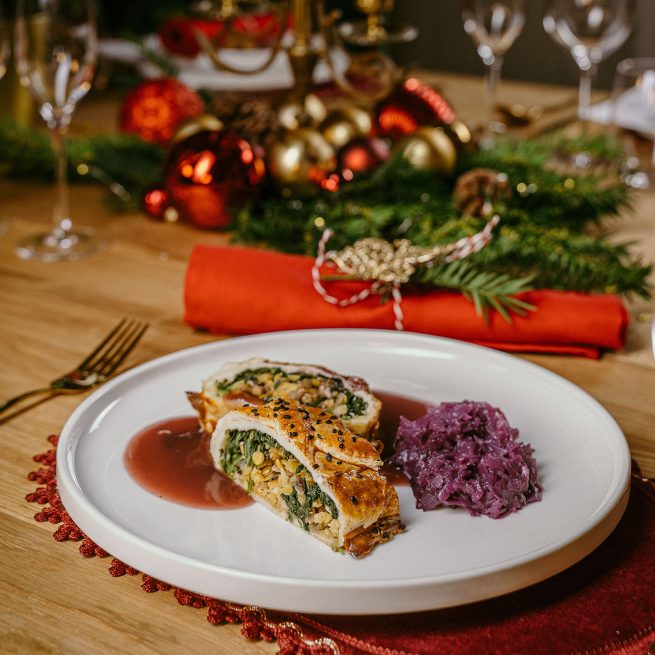 Vegetarische Hauptspeise bei der Firmenweihnachtsfeier im Kochstudio SchlossStudio in Ebenthal im Weinviertel